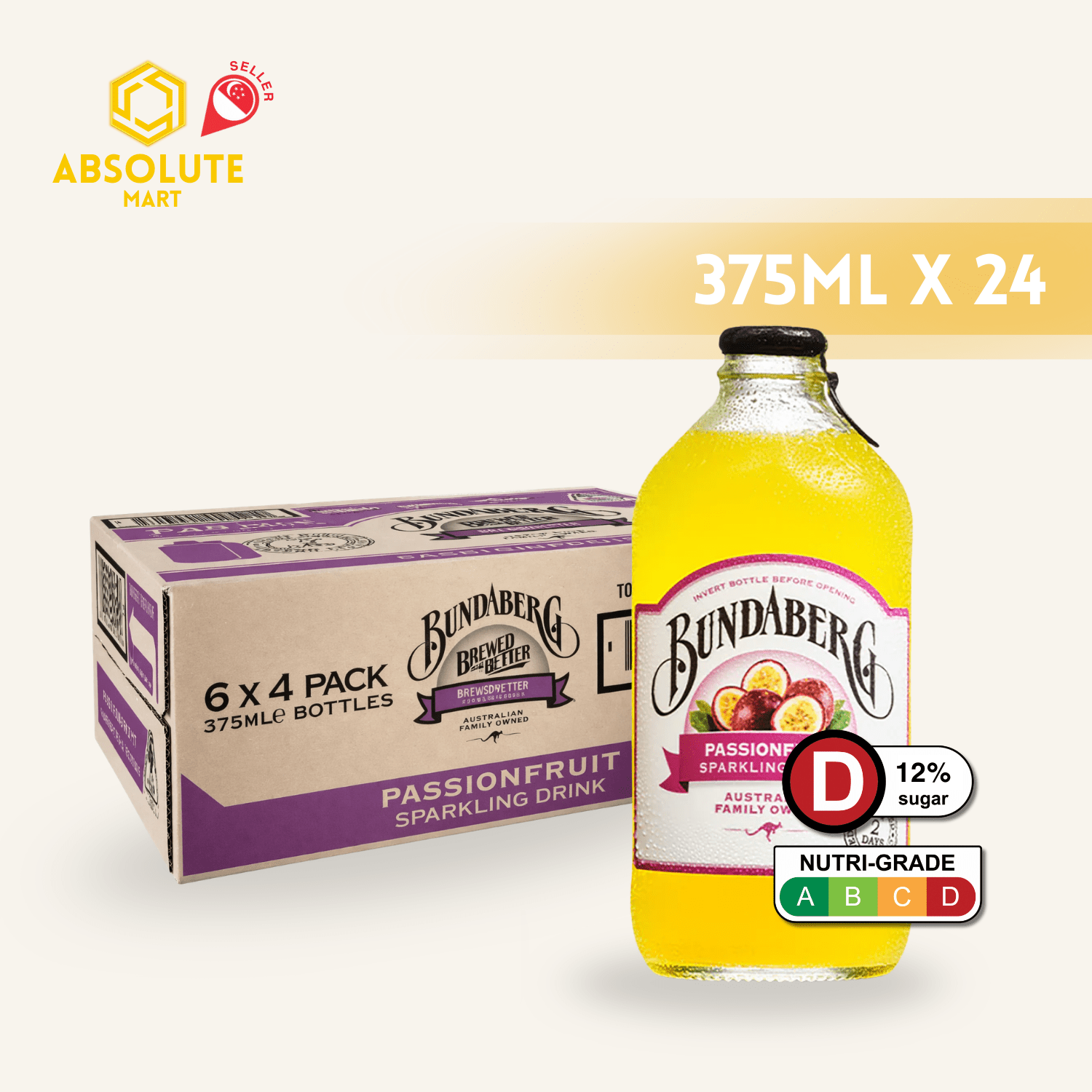 BUNDABERG Passionfruit 375ML X 24 (GLASS) - ABSOLUTE MARTBUNDABERG Passionfruit 375ML X 24 (GLASS)