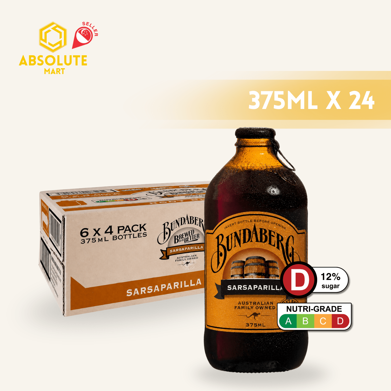 BUNDABERG Root Beer (Sarsaparilla) 375ML X 24 (GLASS) - ABSOLUTE MARTBUNDABERG Root Beer (Sarsaparilla) 375ML X 24 (GLASS)Cola & Classic Sodas