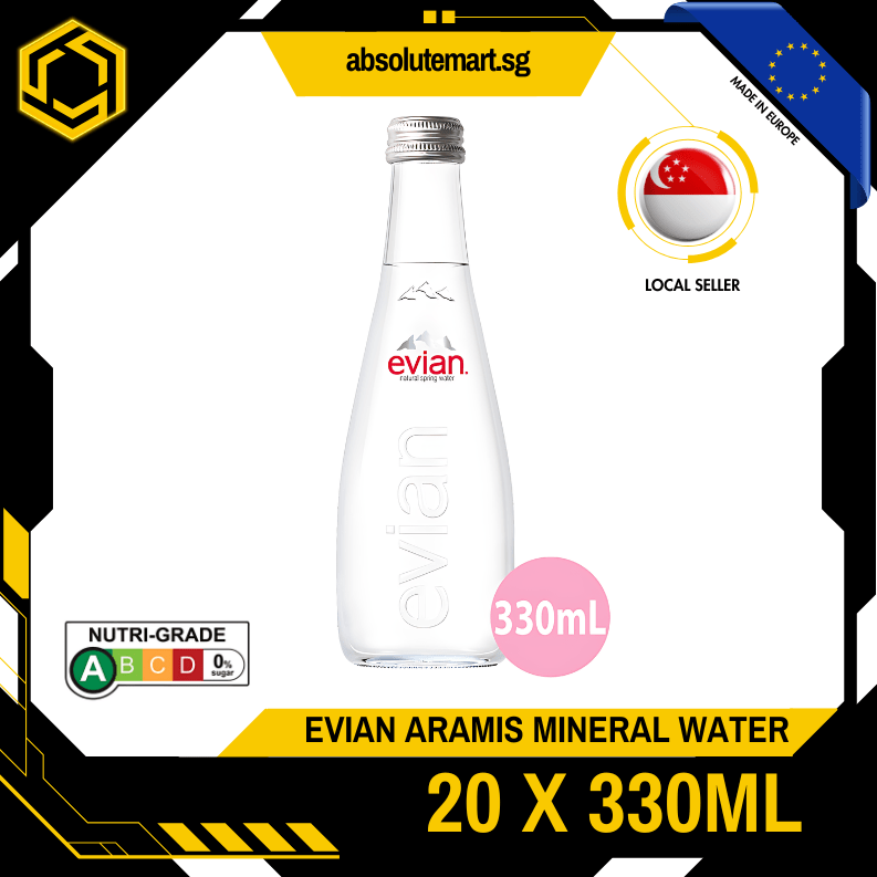 EVIAN ARAMIS Mineral Water 330ML X 20 (GLASS) - ABSOLUTE MARTEVIAN ARAMIS Mineral Water 330ML X 20 (GLASS)