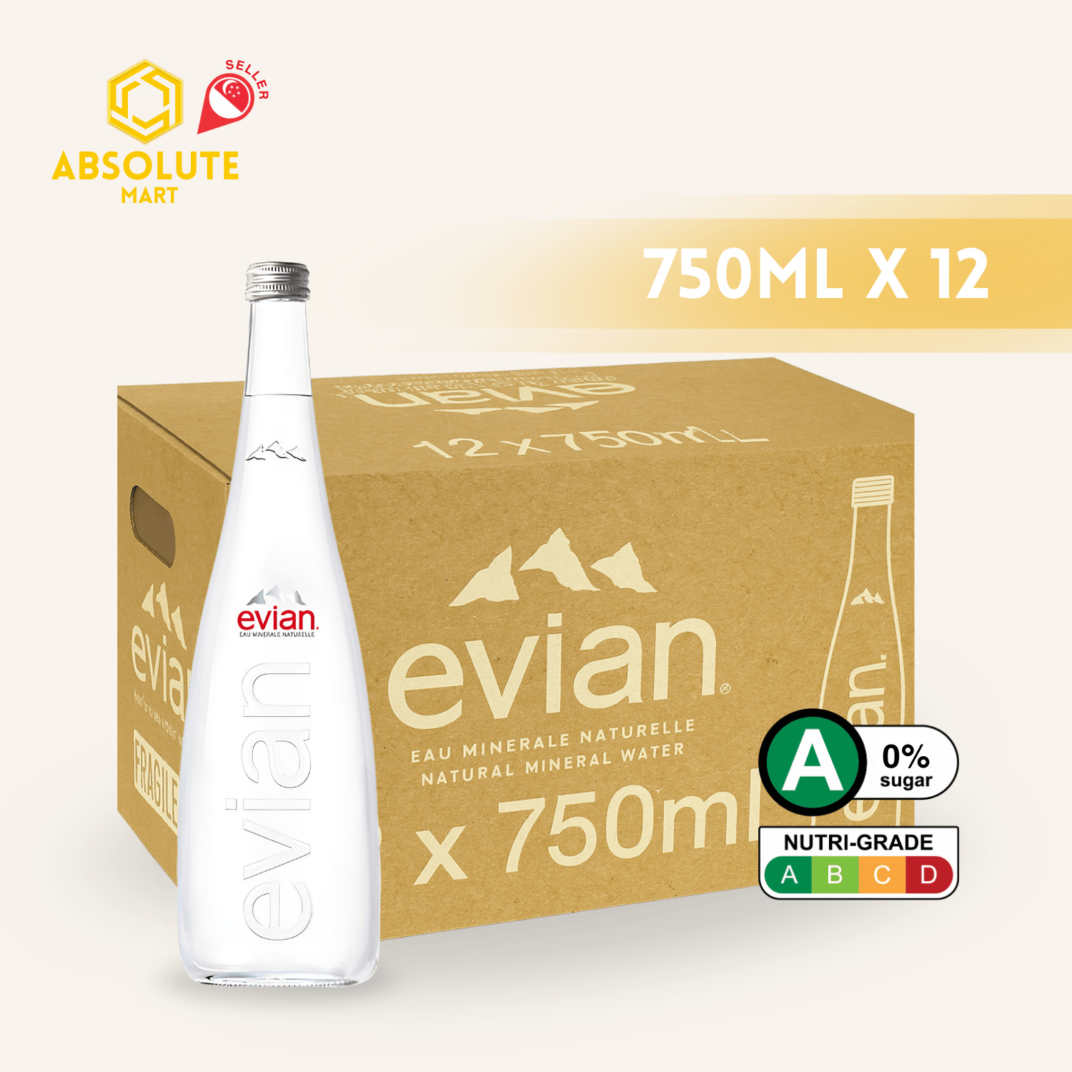 EVIAN ARAMIS Mineral Water 750ML X 12 (GLASS) - ABSOLUTE MARTEVIAN ARAMIS Mineral Water 750ML X 12 (GLASS)Still Water