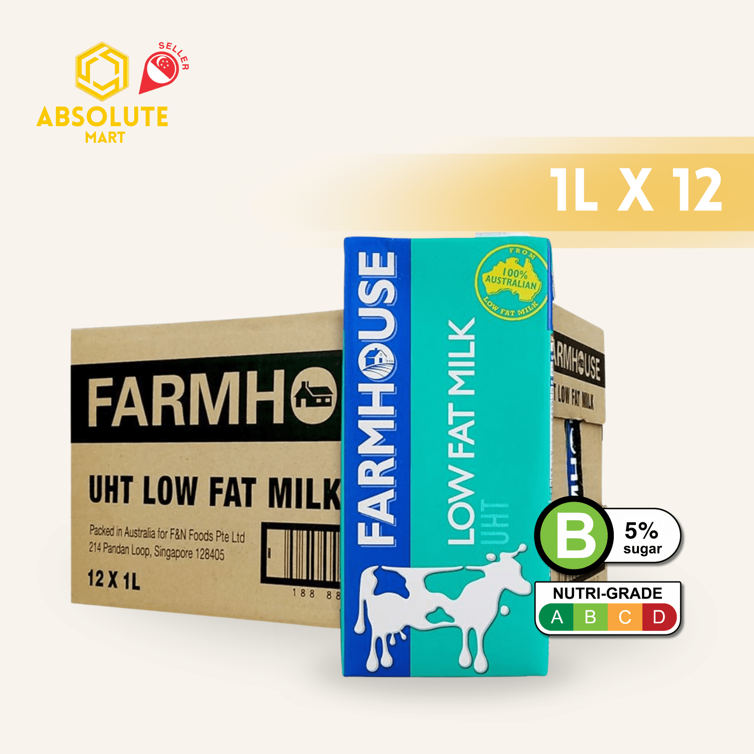 FARMHOUSE UHT Low Fat Milk 1L X 12 (TETRA) - ABSOLUTE MARTFARMHOUSE UHT Low Fat Milk 1L X 12 (TETRA)Dairy Milk