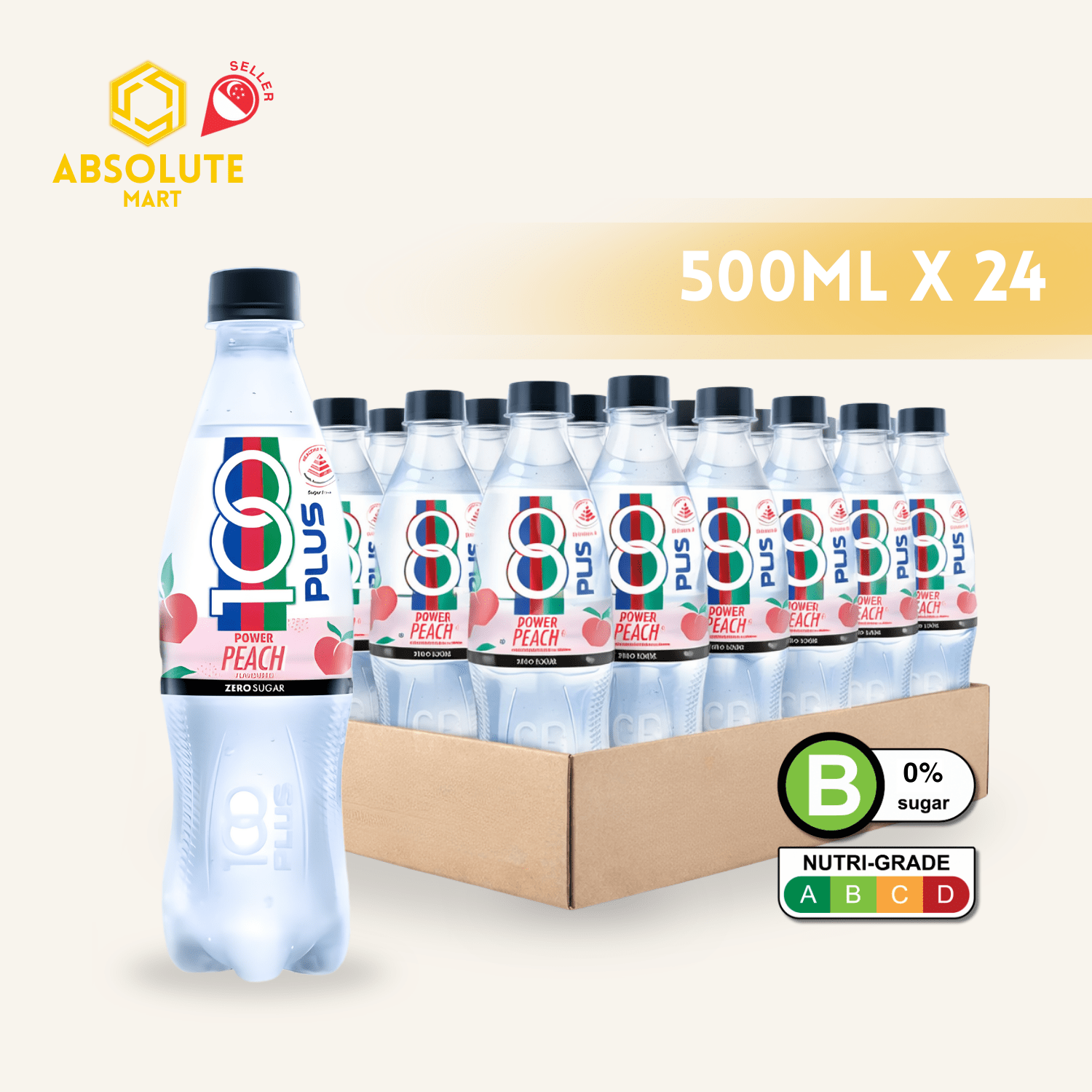 F&N 100 Plus Peach Zero 500ML X 24 (BOTTLE) - ABSOLUTE MARTF&N 100 Plus Peach Zero 500ML X 24 (BOTTLE)is