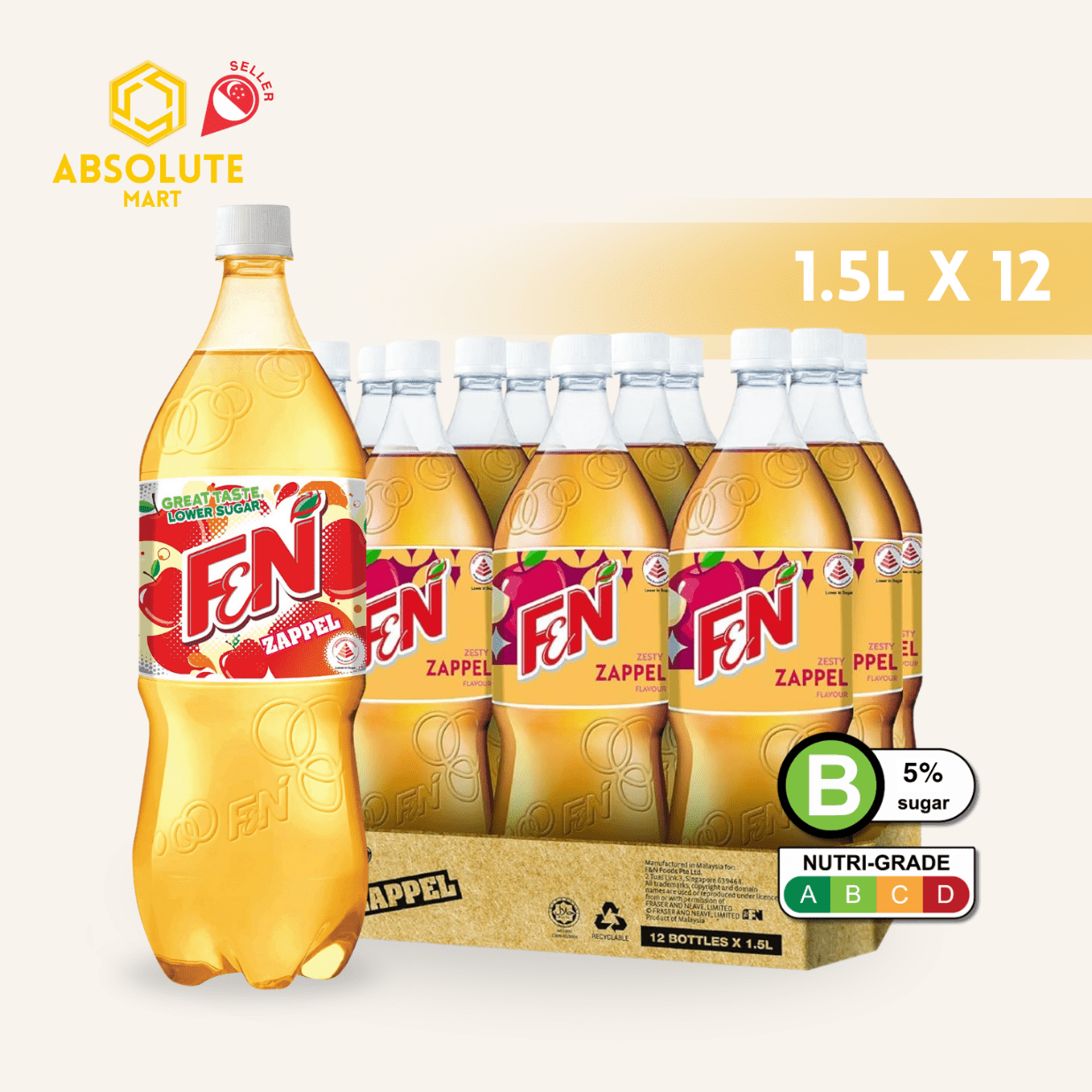 F&N ZAPPLE 1.5L X 12 (BOTTLE) - ABSOLUTE MARTF&N ZAPPLE 1.5L X 12 (BOTTLE)Cola & Classic Sodas