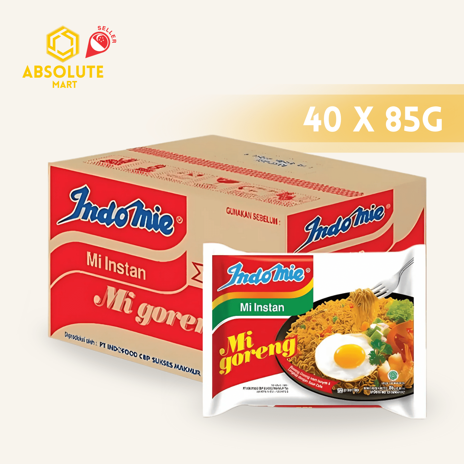 INDOMIE Mee Goreng (Original) 40 PACK X 85G (PACKETS) - ABSOLUTE MARTINDOMIE Mee Goreng (Original) 40 PACK X 85G (PACKETS)Instant Noodles