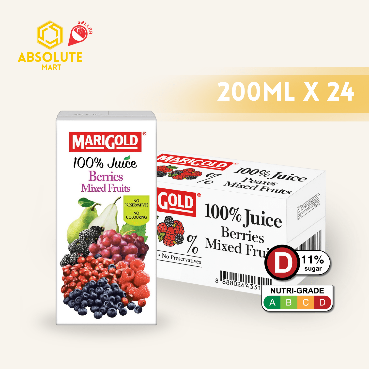 MARIGOLD 100% Berries Mixed Fruit Juice 200ML X 24 (TETRA) - ABSOLUTE MARTMARIGOLD 100% Berries Mixed Fruit Juice 200ML X 24 (TETRA)Juices