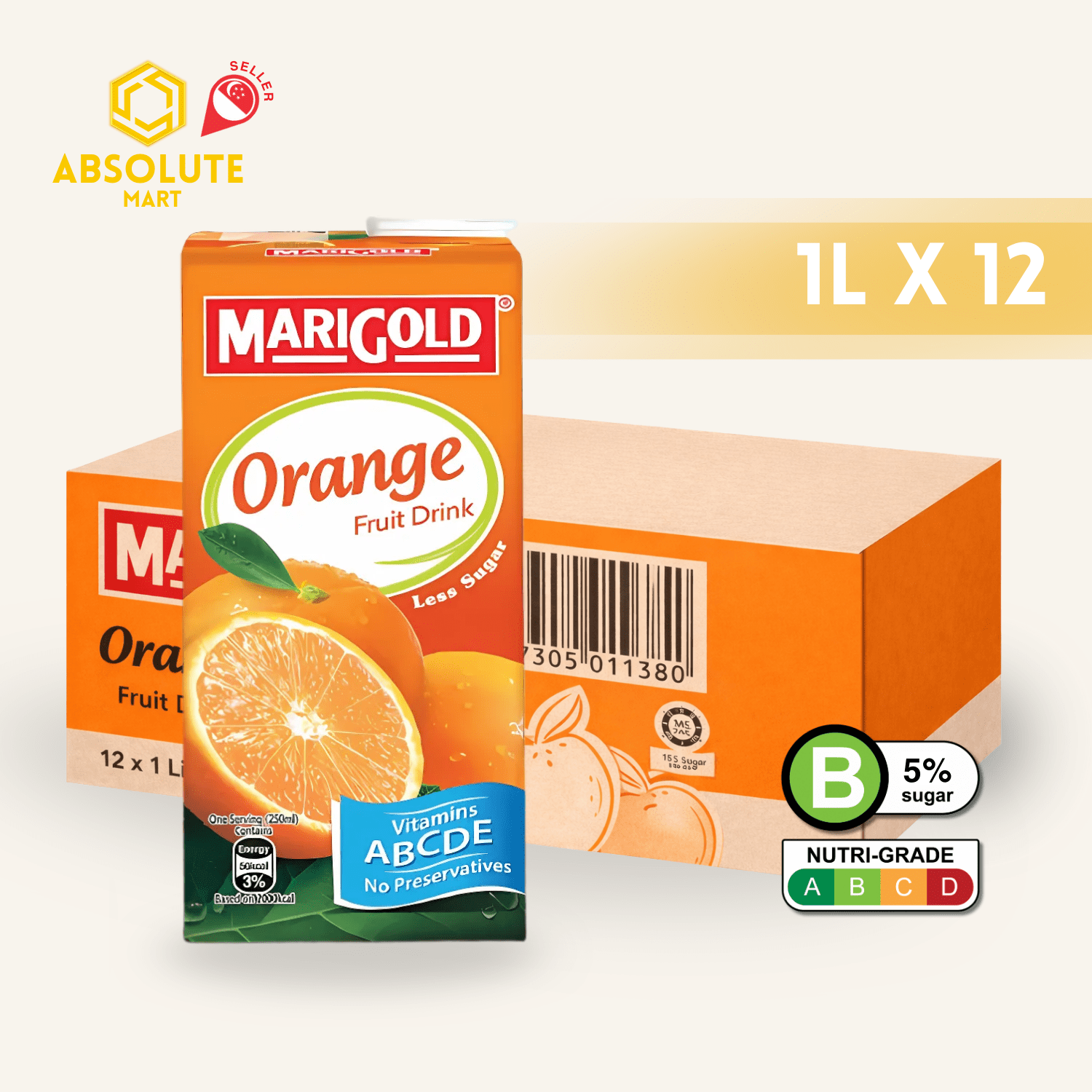 MARIGOLD Fruit Drink Orange Less Sugar 1L X 12 (TETRA) - ABSOLUTE MARTMARIGOLD Fruit Drink Orange Less Sugar 1L X 12 (TETRA)Fruit Drinks