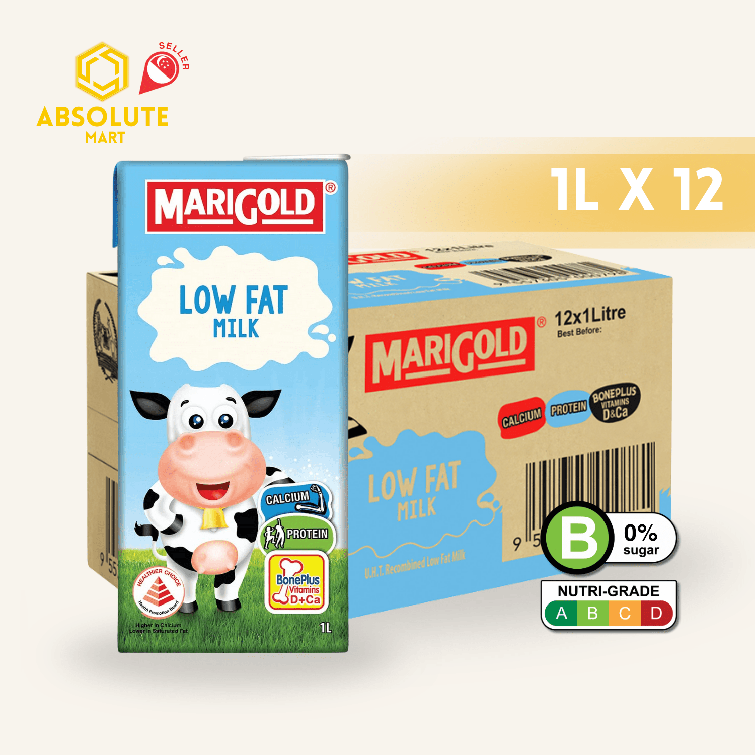 MARIGOLD UHT Low Fat Milk 1L X 12 (TETRA) - ABSOLUTE MARTMARIGOLD UHT Low Fat Milk 1L X 12 (TETRA)Dairy Milk