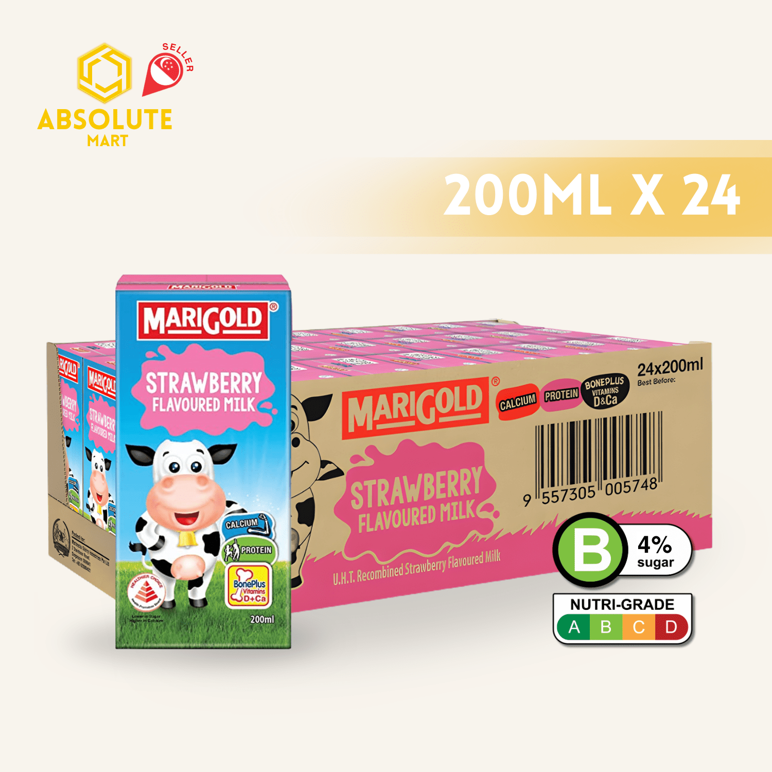 MARIGOLD UHT Strawberry Milk 200ML X 24 (TETRA) - ABSOLUTE MARTMARIGOLD UHT Strawberry Milk 200ML X 24 (TETRA)Dairy Milk