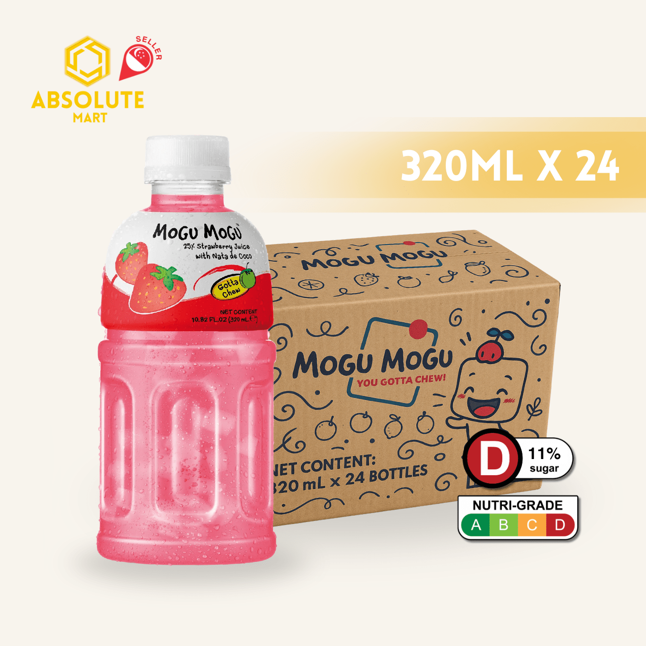 MOGU MOGU Strawberry 320ML X 24 (BOTTLES) - ABSOLUTE MARTMOGU MOGU Strawberry 320ML X 24 (BOTTLES)Fruit Drinks