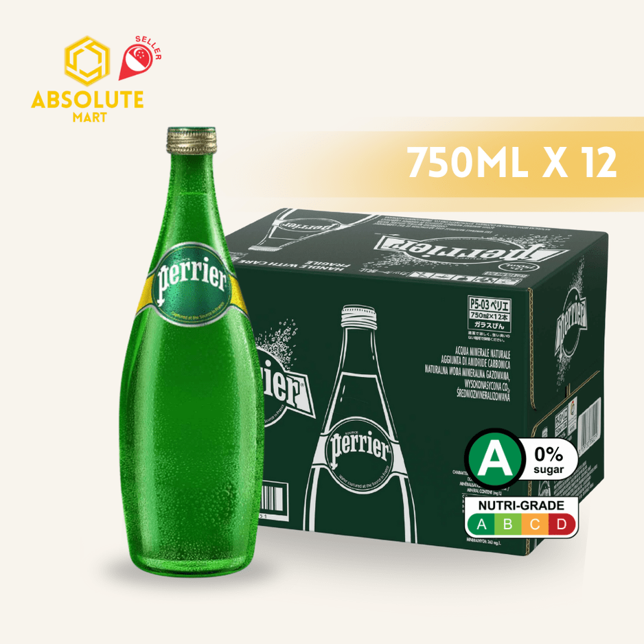 PERRIER Original Sparkling Mineral Water 750ML X 12 (GLASS) - ABSOLUTE MARTPERRIER Original Sparkling Mineral Water 750ML X 12 (GLASS)Sparkling Water