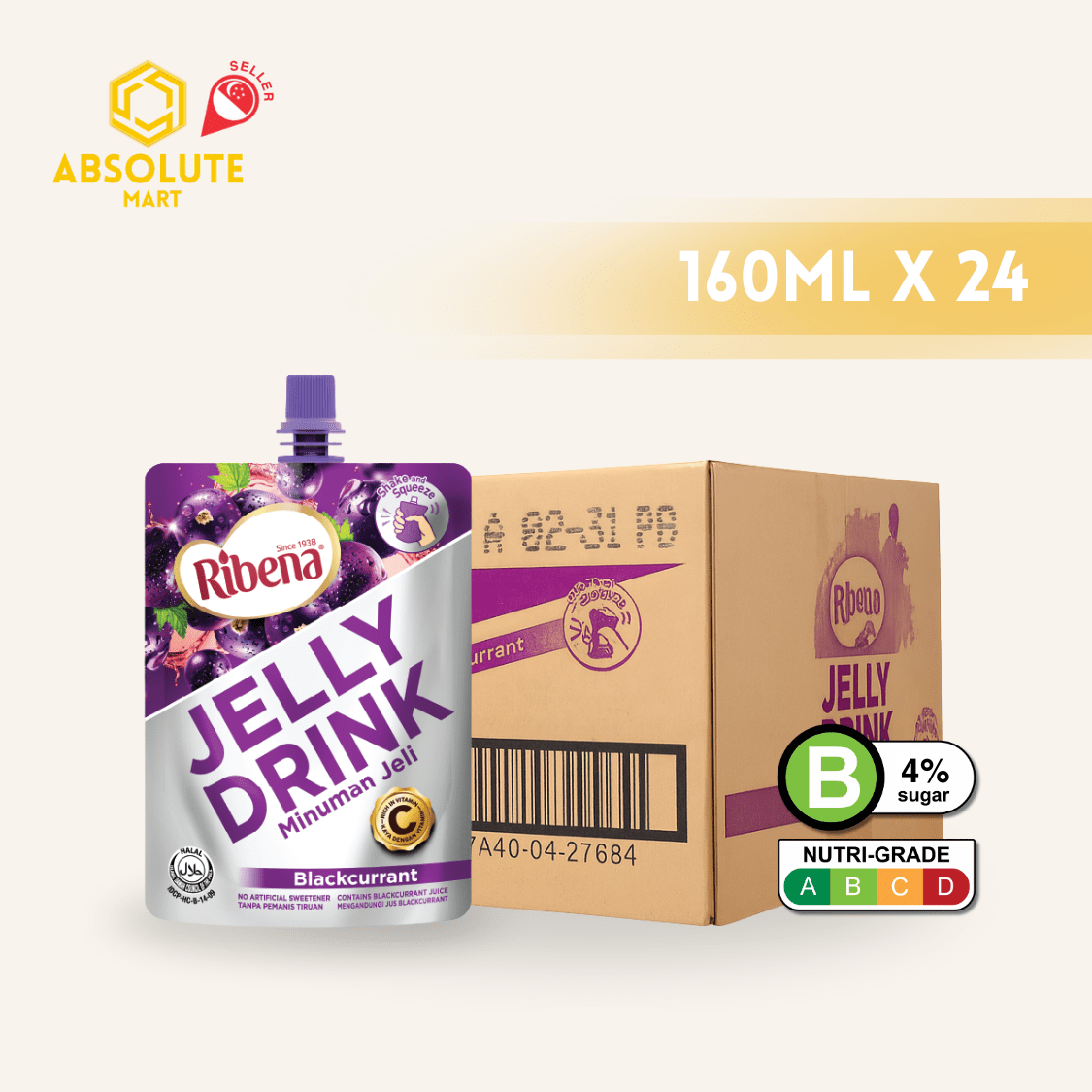 RIBENA Jelly Drink Blackcurrant 160G X 24 (CHEERPACK) - ABSOLUTE MARTRIBENA Jelly Drink Blackcurrant 160G X 24 (CHEERPACK)Fruit Drinks