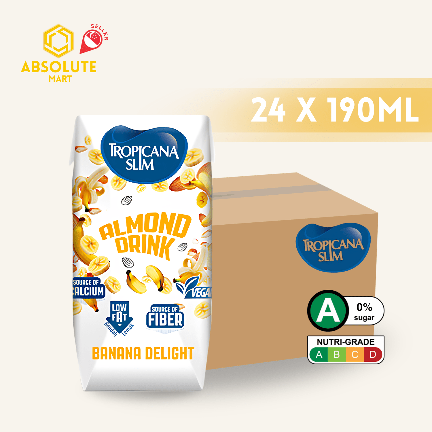 TROPICANA SLIM Almond Milk Banana Delight 190ML X 24 (TETRA) - ABSOLUTE MARTTROPICANA SLIM Almond Milk Banana Delight 190ML X 24 (TETRA)Dairy Milk