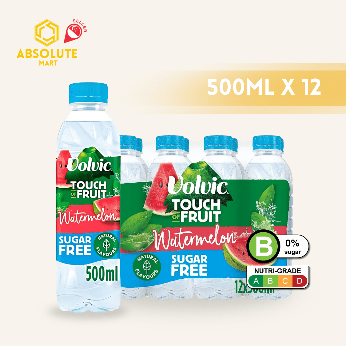 VOLVIC Watermelon Sugar Free 500ML X 12 (BOTTLE) - ABSOLUTE MARTVOLVIC Watermelon Sugar Free 500ML X 12 (BOTTLE)Still Water