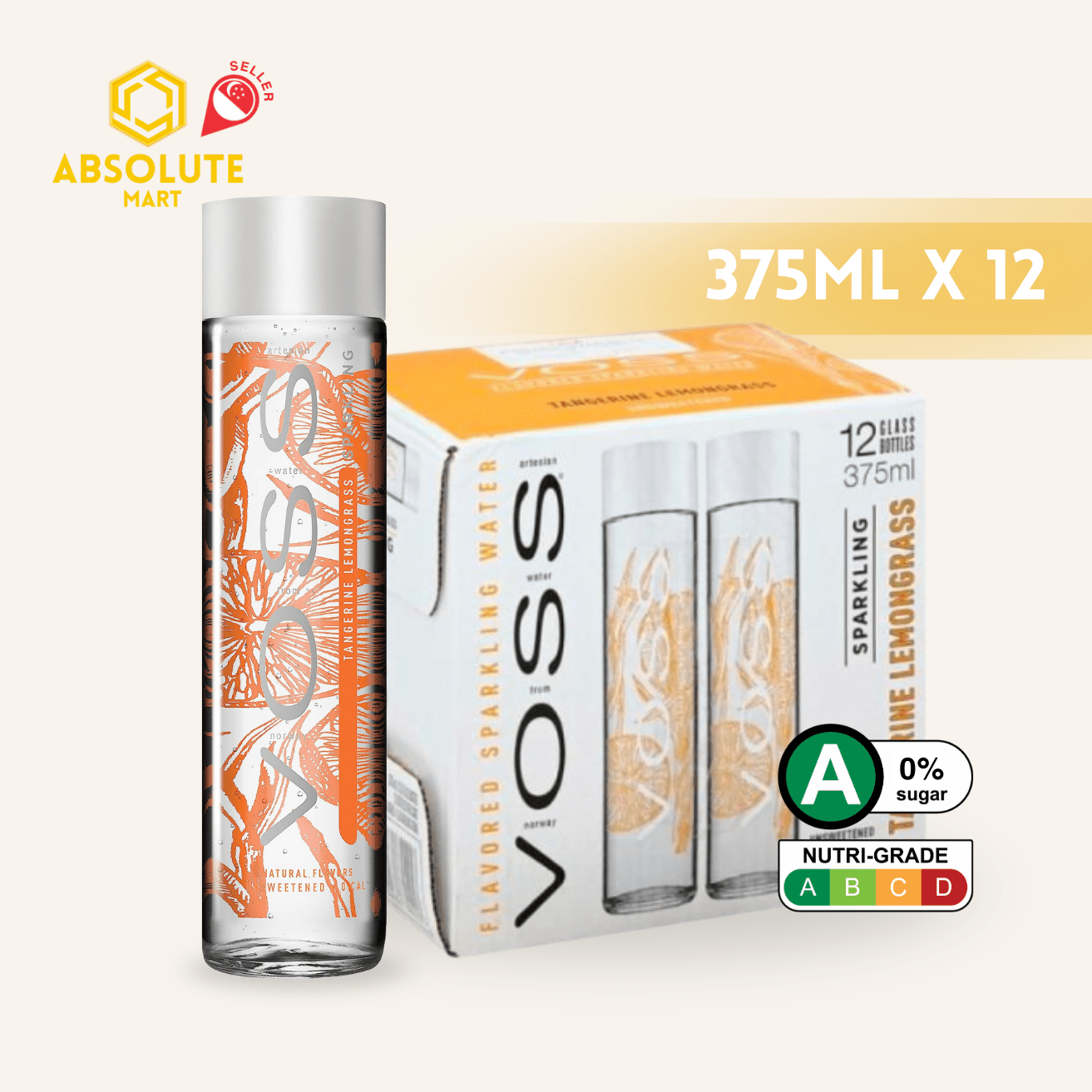 VOSS Tangerine & Lemongrass Natural Sparkling Water SUGAR FREE 375ML X 12 (GLASS) - ABSOLUTE MARTVOSS Tangerine & Lemongrass Natural Sparkling Water SUGAR FREE 375ML X 12 (GLASS)Flavoured Sparkling Drinks