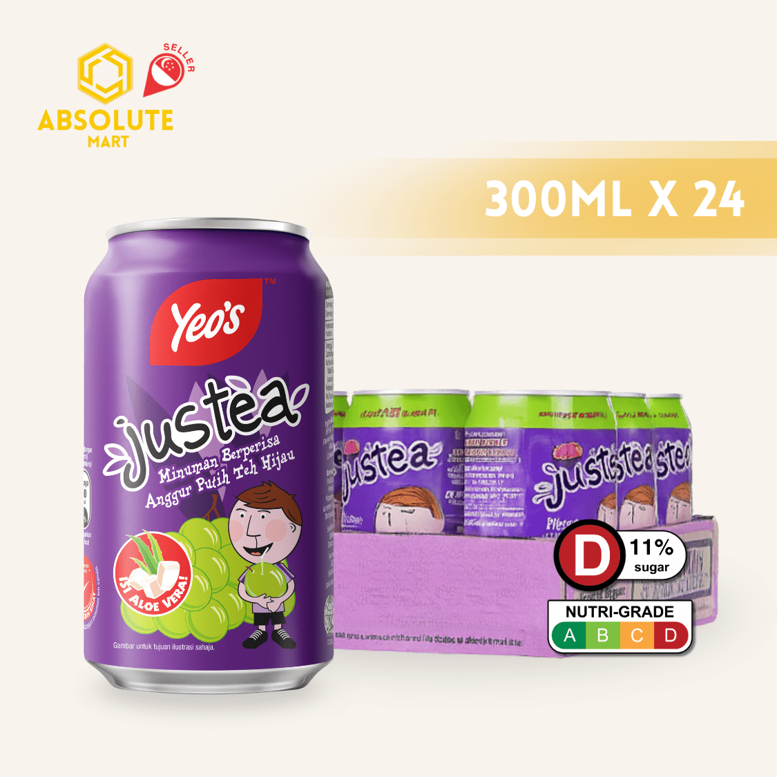 YEO'S JusTea Whitegrape 300ML X 24 (CAN) - ABSOLUTE MARTYEO'S JusTea Whitegrape 300ML X 24 (CAN)Fruit Drinks