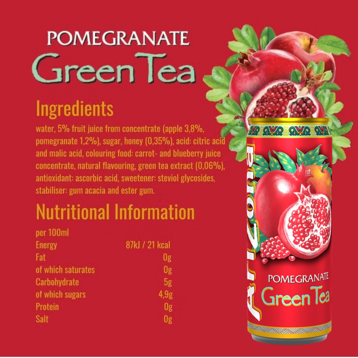 ARIZONA Pomegranate Green Tea 330ML X 12 (CAN)