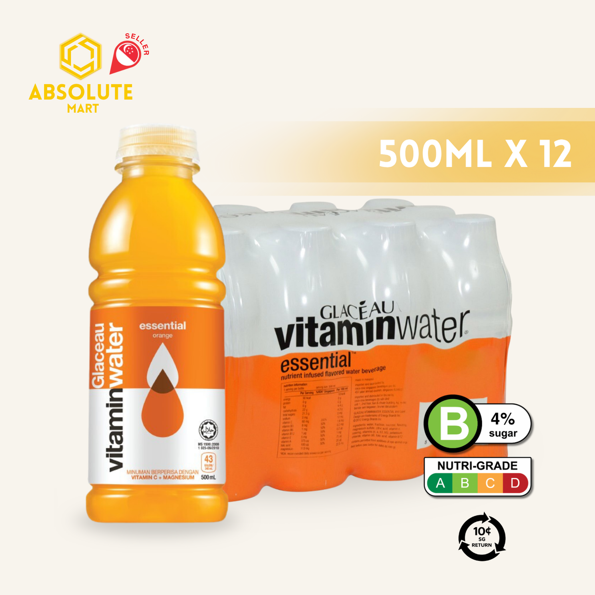 [BCRS] Glacéau Vitamin Water Essential Orange 500ML X 12 (BOTTLE)