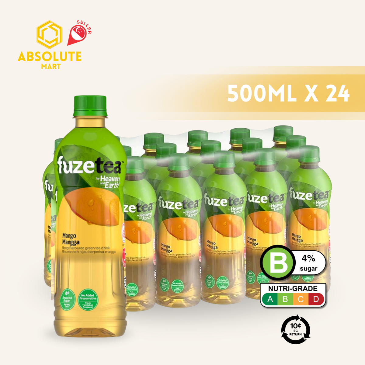 [BCRS] H&E Fuze Mango Tea 500ML X 24 (BOTTLE)