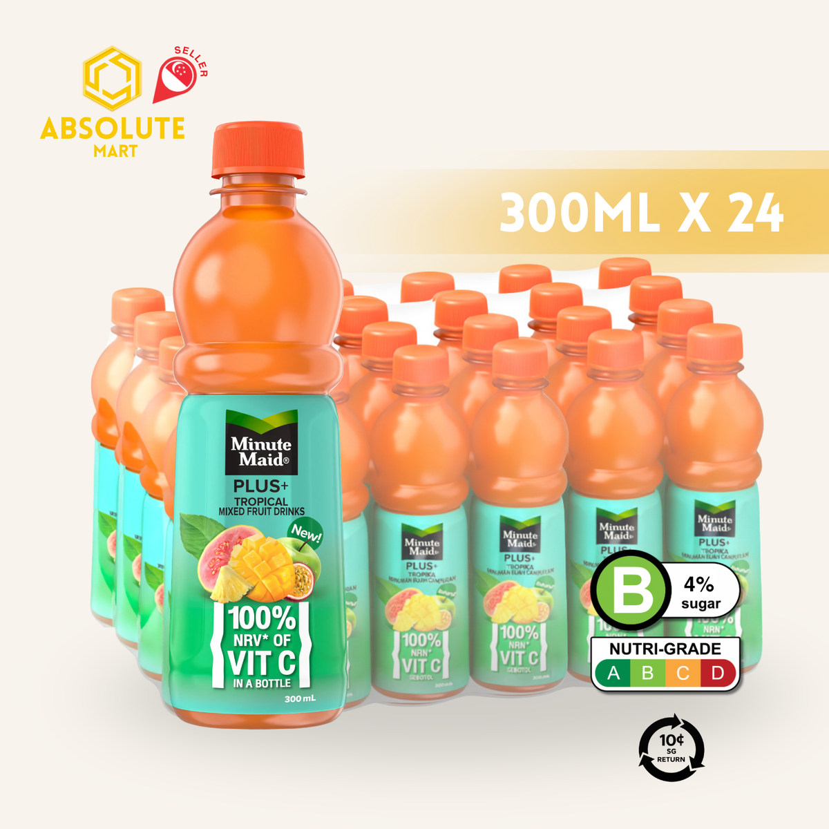 [BCRS] MINUTE MAID PLUS Tropical Mixed Fruit Drink 300ML X 24 (BOTTLE)