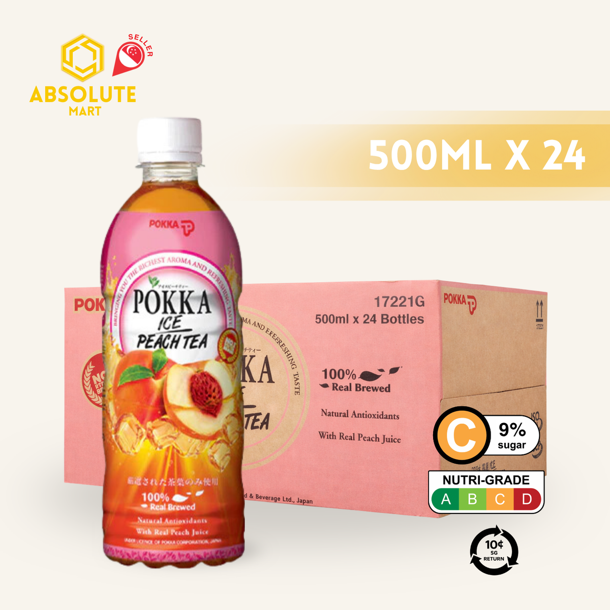 [BCRS] POKKA Peach Tea 500ML X 24 (BOTTLE)