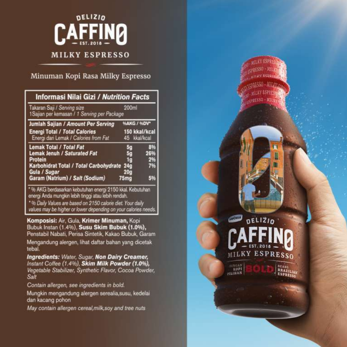 DELIZIO CAFFINO Milky Espresso 190ML X 12 (BOTTLE)