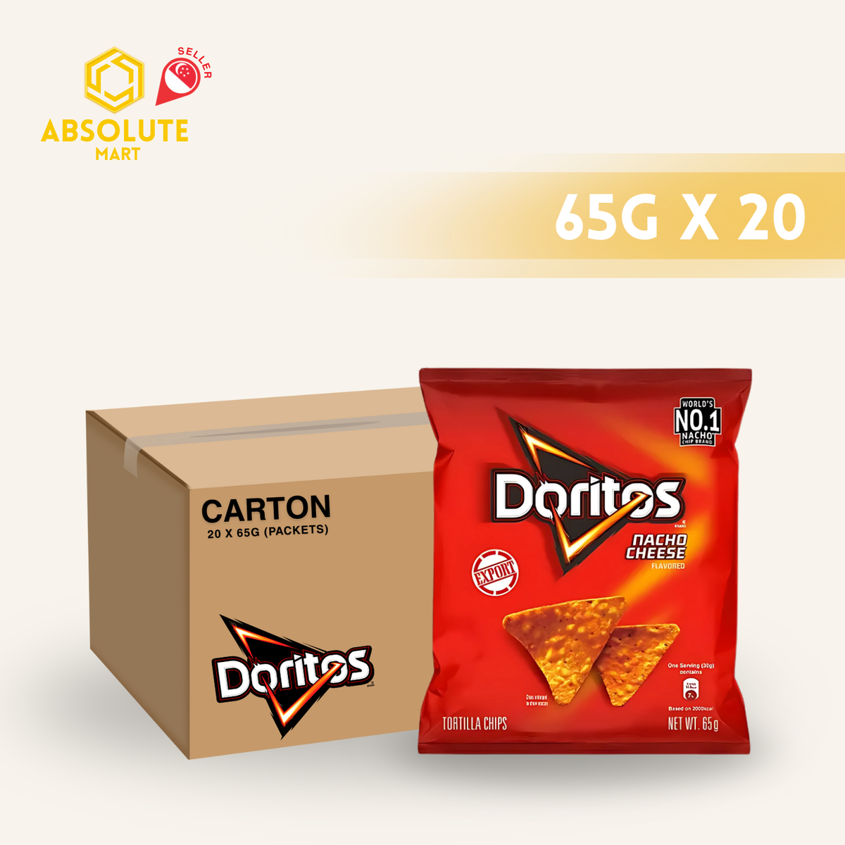 [CARTON] DORITOS Nacho Cheese 65G X 20 (PACKETS)