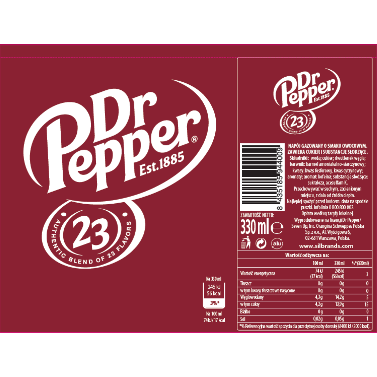 DR PEPPER Regular 330ML X 24 (CANS)