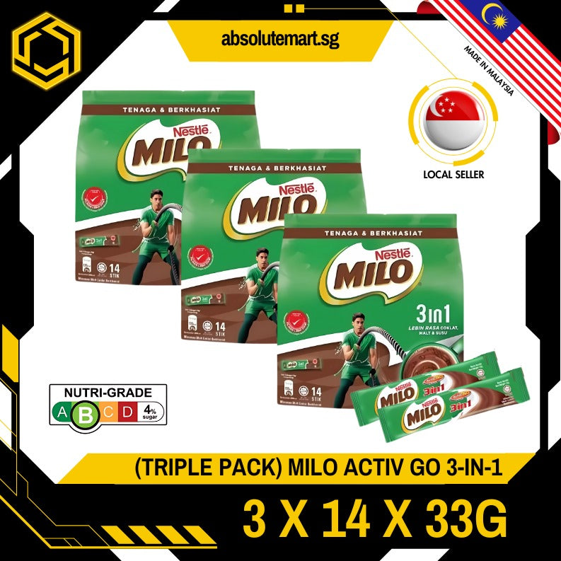 [TRIPLE PACK] MILO 3 IN 1 ACTIV GO 3 PACKS X 14 STICKS X 33G