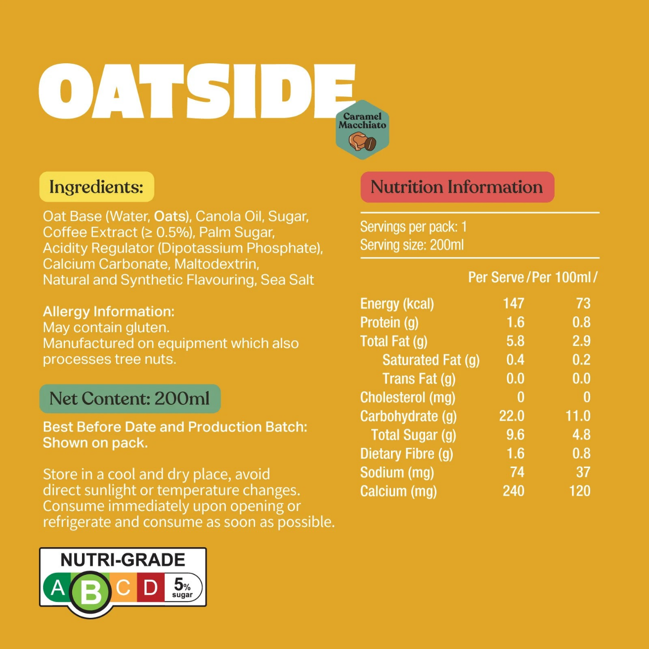 [SCREW CAP] OATSIDE Caramel Macchiato Edition Oat Milk 200ML X 24 (TETRA)