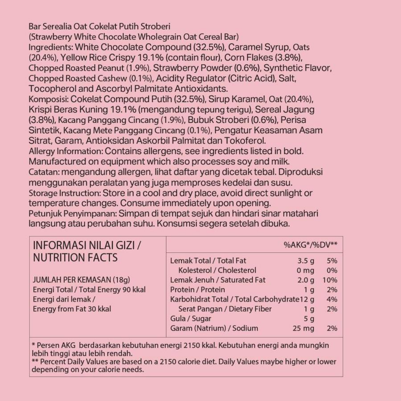 [TWIN PACK] OATSIDE Strawberry Wholegrain Cereal Bar 2 Pack X 12 X 18G