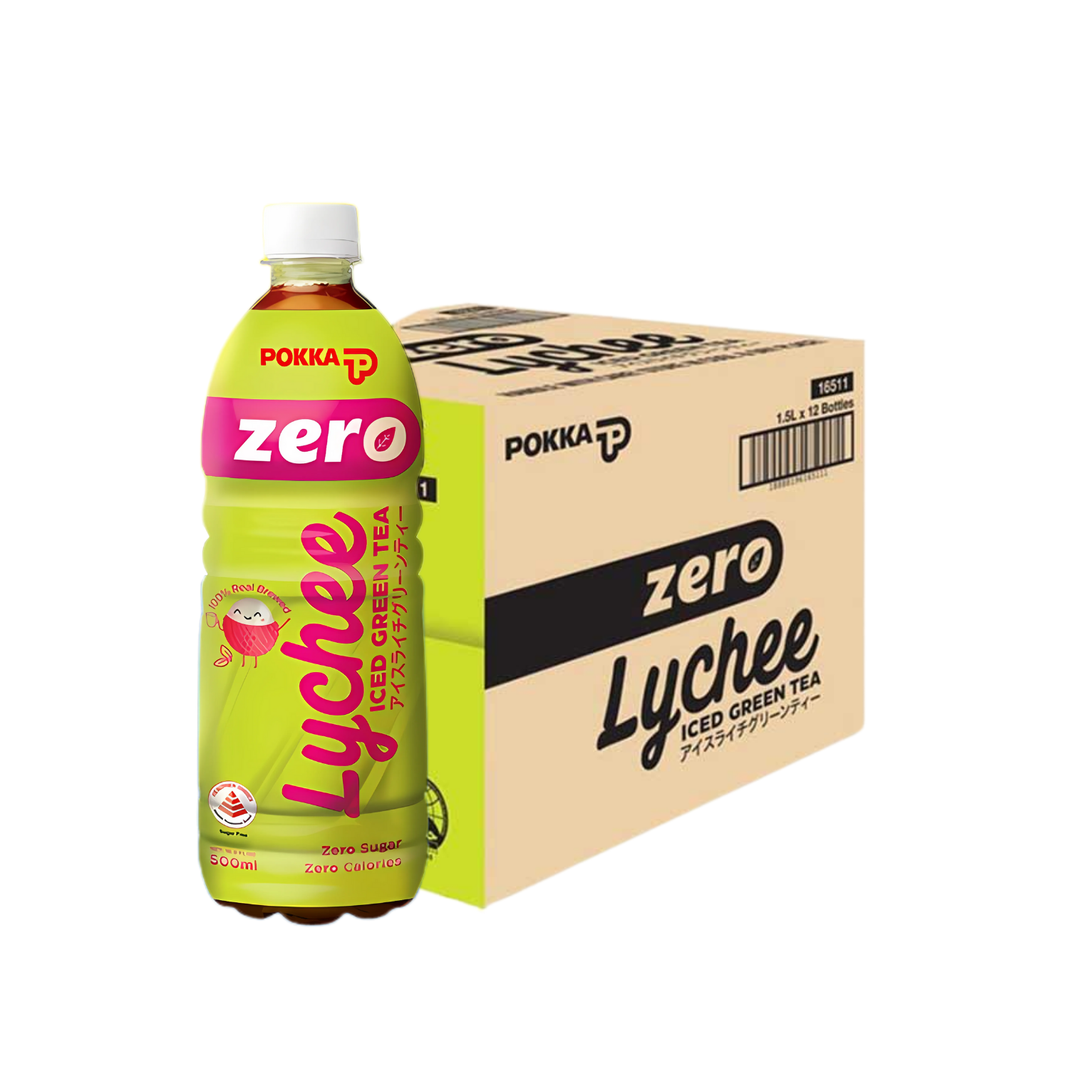 [BCRS] POKKA Lychee Green Tea Zero 500ML X 24 (BOTTLE)