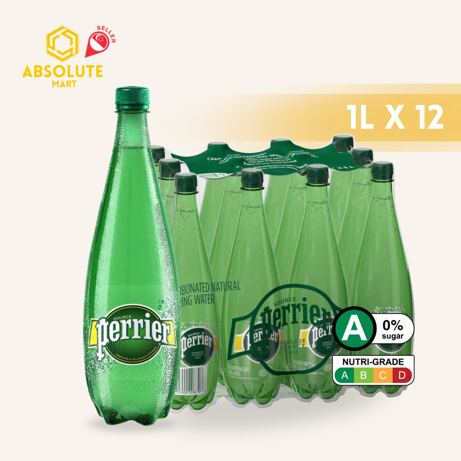 [CARTON] PERRIER Original Sparkling Mineral Water 1L X 12 (PLASTIC BOTTLES)