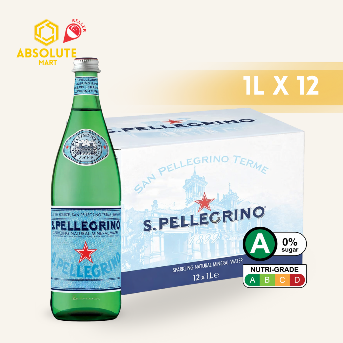 SAN PELLEGRINO Sparkling Mineral Water 1L X 12 (GLASS)