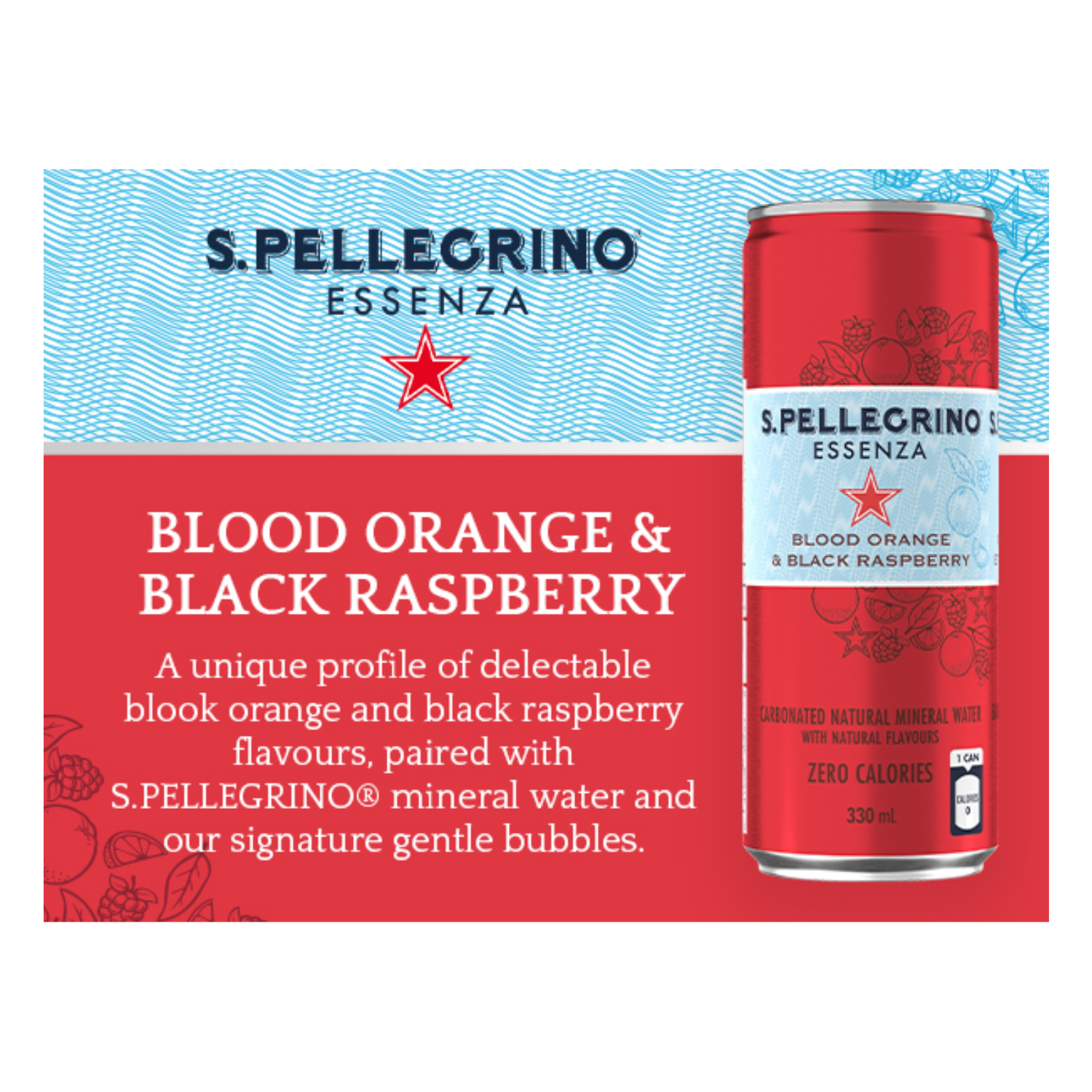 [SINGLE PACK] SAN PELLEGRINO Essenza Blood Orange & Black Raspberry 330ML X 6 (CAN)