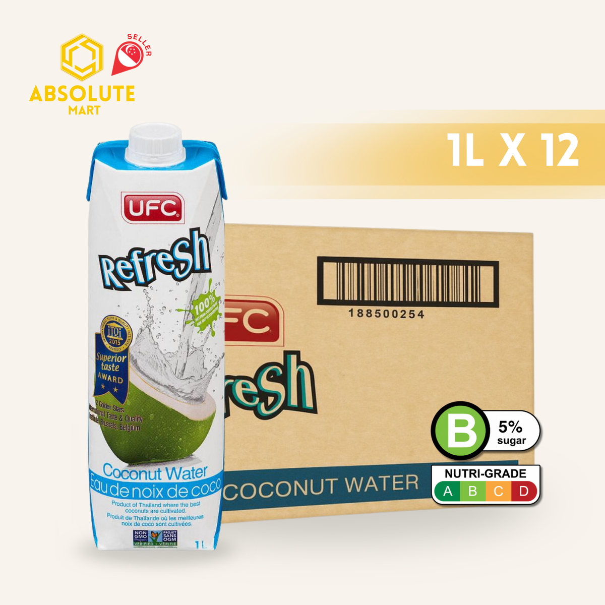 UFC Refresh 100% Coconut Water 1L X 12 (TETRA)