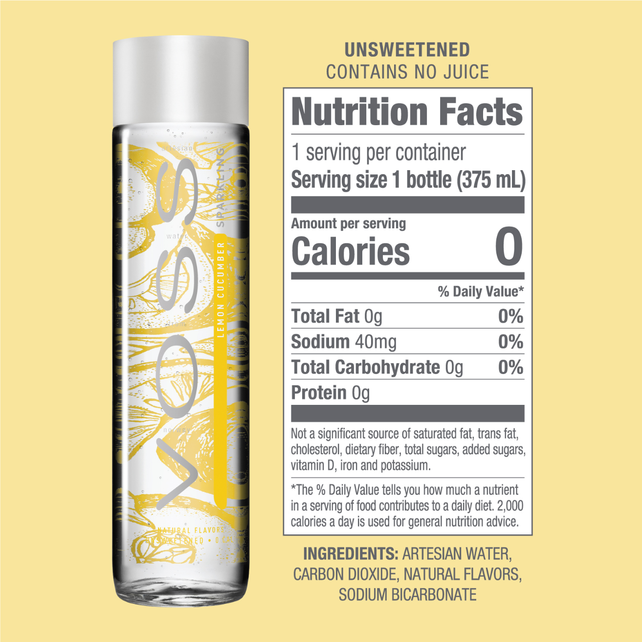 VOSS Cucumber & Lemon Natural Sparkling Water SUGAR FREE 375ML X 12 (GLASS)