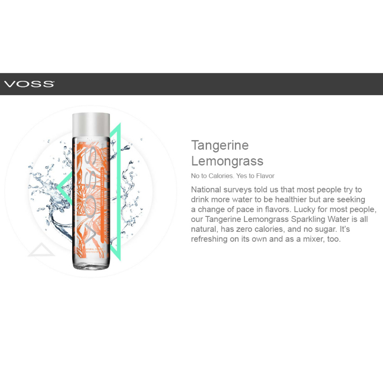 VOSS Tangerine & Lemongrass Natural Sparkling Water SUGAR FREE 375ML X 12 (GLASS)
