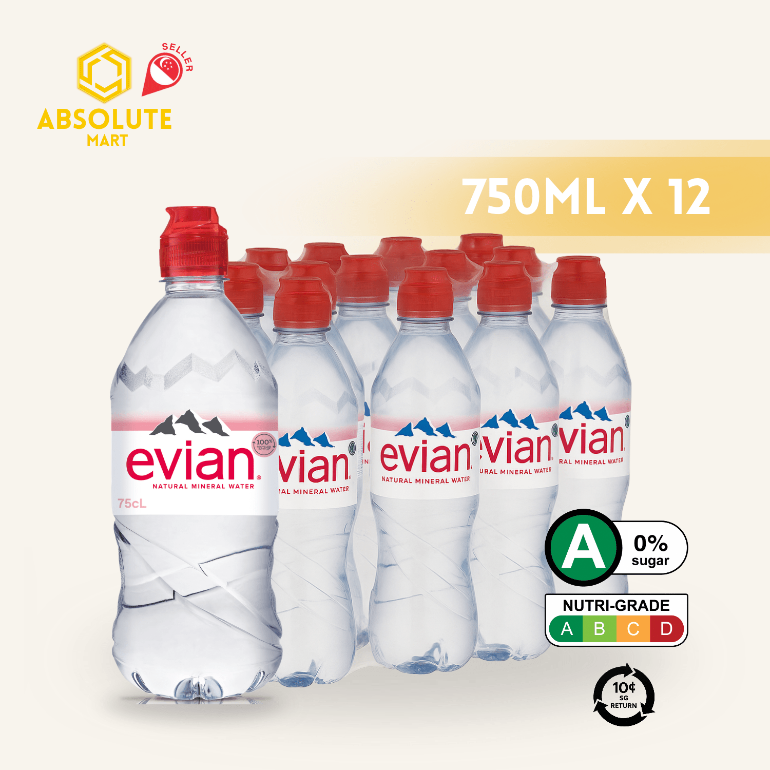 [BCRS] EVIAN Mineral Water Sports Cap 750ML X 12 (BOTTLE) - ABSOLUTE MART[BCRS] EVIAN Mineral Water Sports Cap 750ML X 12 (BOTTLE)Still Water