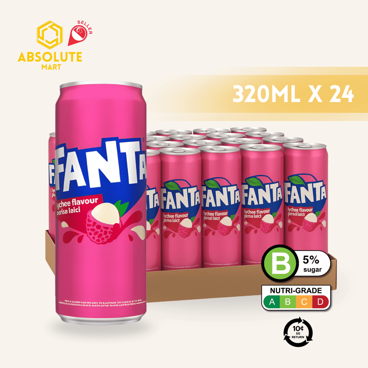 [BCRS] FANTA Lychee 320ML X 24 (CAN) - ABSOLUTE MART[BCRS] FANTA Lychee 320ML X 24 (CAN)Fruity Sparkling Drinks