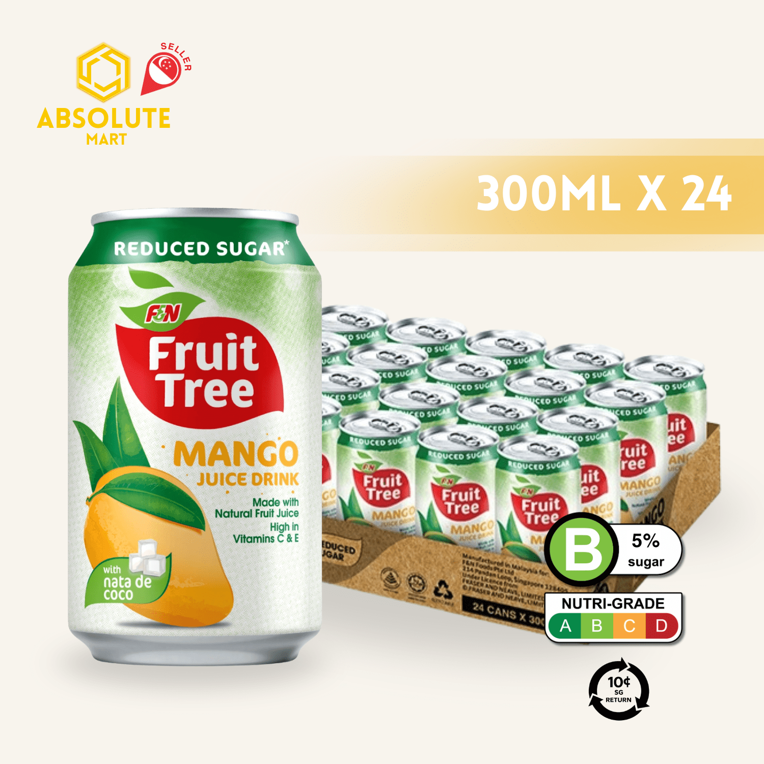 [BCRS] F&N FRUITREE Mango 300ML X 24 (CAN) - ABSOLUTE MART[BCRS] F&N FRUITREE Mango 300ML X 24 (CAN)Fruit Drinks