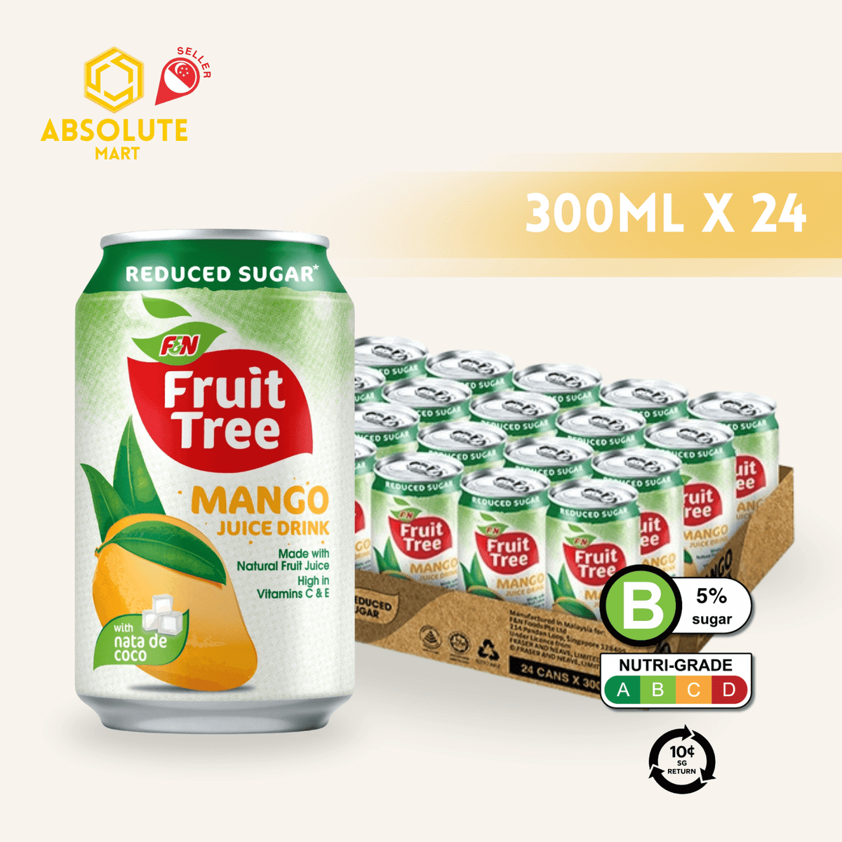 [BCRS] F&N FRUITREE Mango 300ML X 24 (CAN) - ABSOLUTE MART[BCRS] F&N FRUITREE Mango 300ML X 24 (CAN)Fruit Drinks