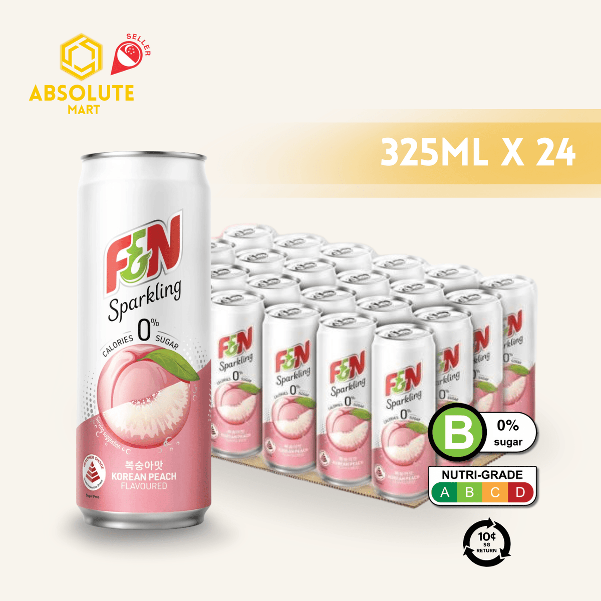 [BCRS] F&N Sparkling Korean Peach Zero 325ML X 24 (CAN) - ABSOLUTE MART[BCRS] F&N Sparkling Korean Peach Zero 325ML X 24 (CAN)Fruity Sparkling Drinks