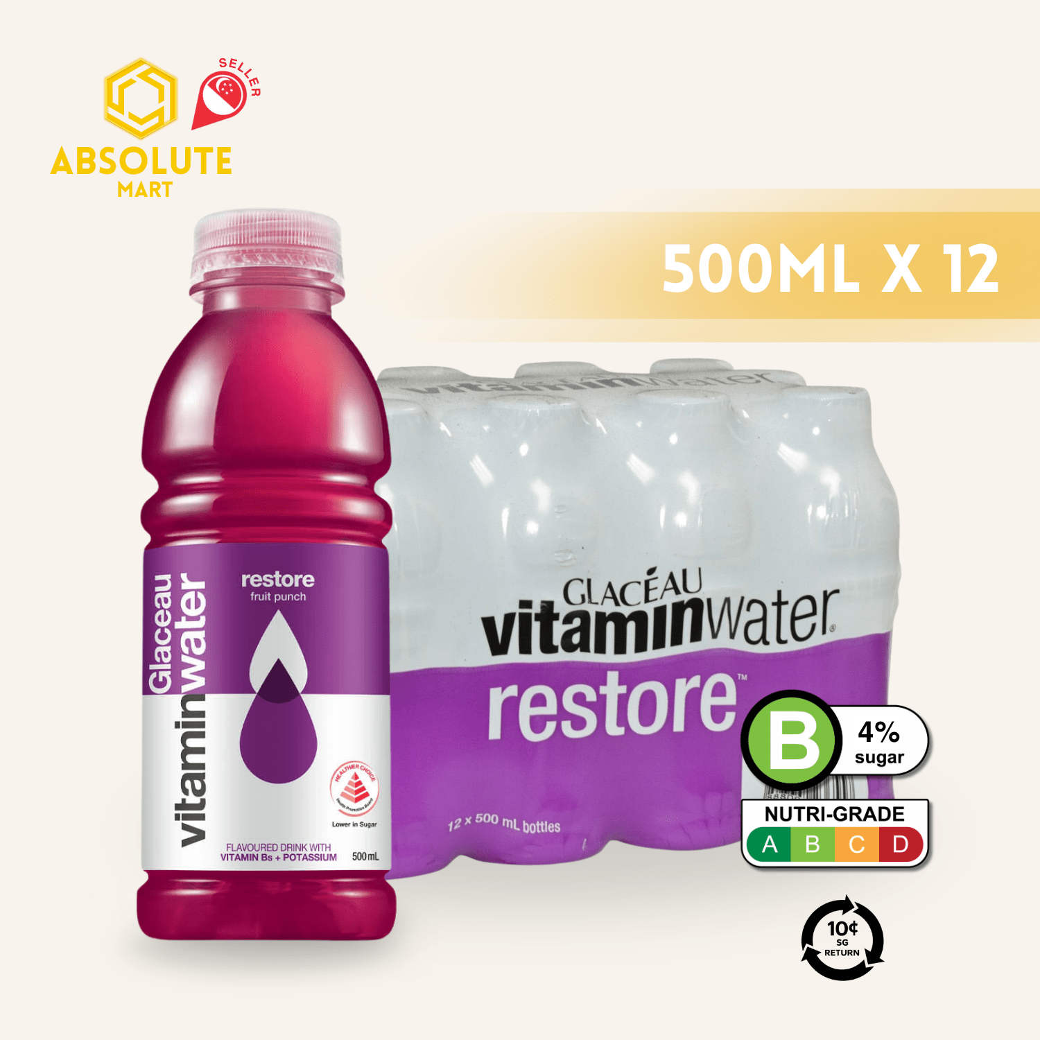 [BCRS] Glacéau Vitamin Water Restore Fruit Punch 500ML X 12 (BOTTLE) - ABSOLUTE MART[BCRS] Glacéau Vitamin Water Restore Fruit Punch 500ML X 12 (BOTTLE)Vitamin Water