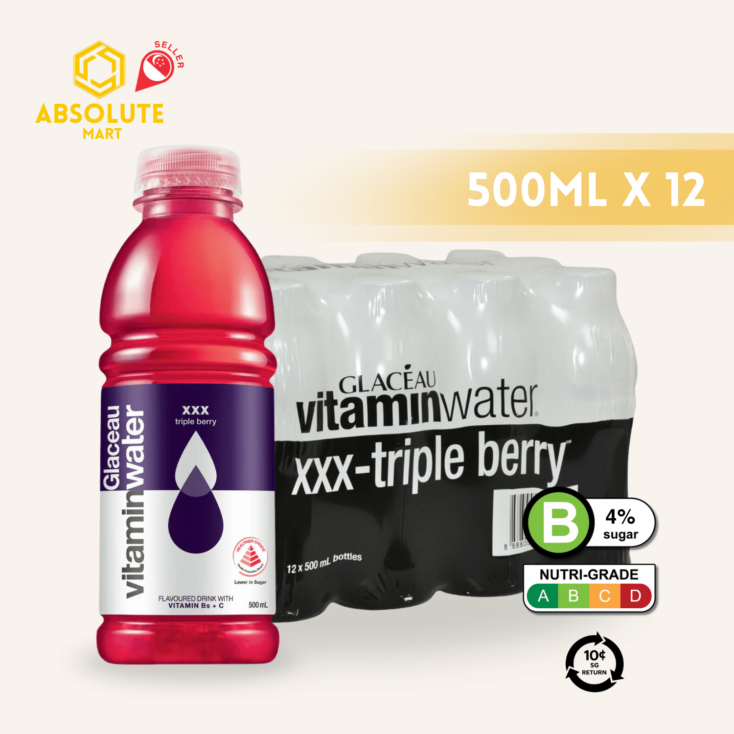[BCRS] Glacéau Vitamin Water XXX Triple Berries 500ML X 12 (BOTTLE) - ABSOLUTE MART[BCRS] Glacéau Vitamin Water XXX Triple Berries 500ML X 12 (BOTTLE)Vitamin Water