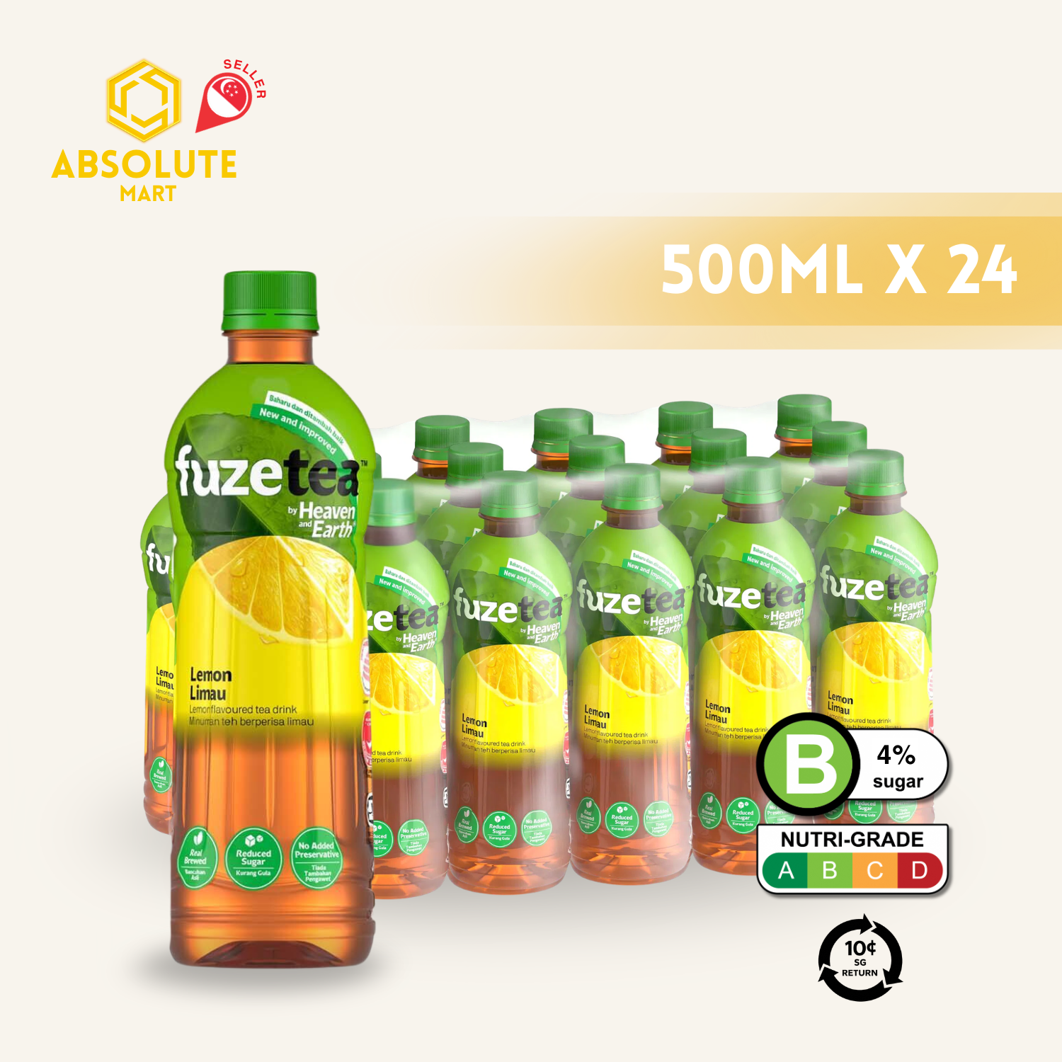 [BCRS] H&E Fuze Lemon Tea 500ML X 24 (BOTTLES) - ABSOLUTE MART[BCRS] H&E Fuze Lemon Tea 500ML X 24 (BOTTLES)Flavoured & Milk Tea