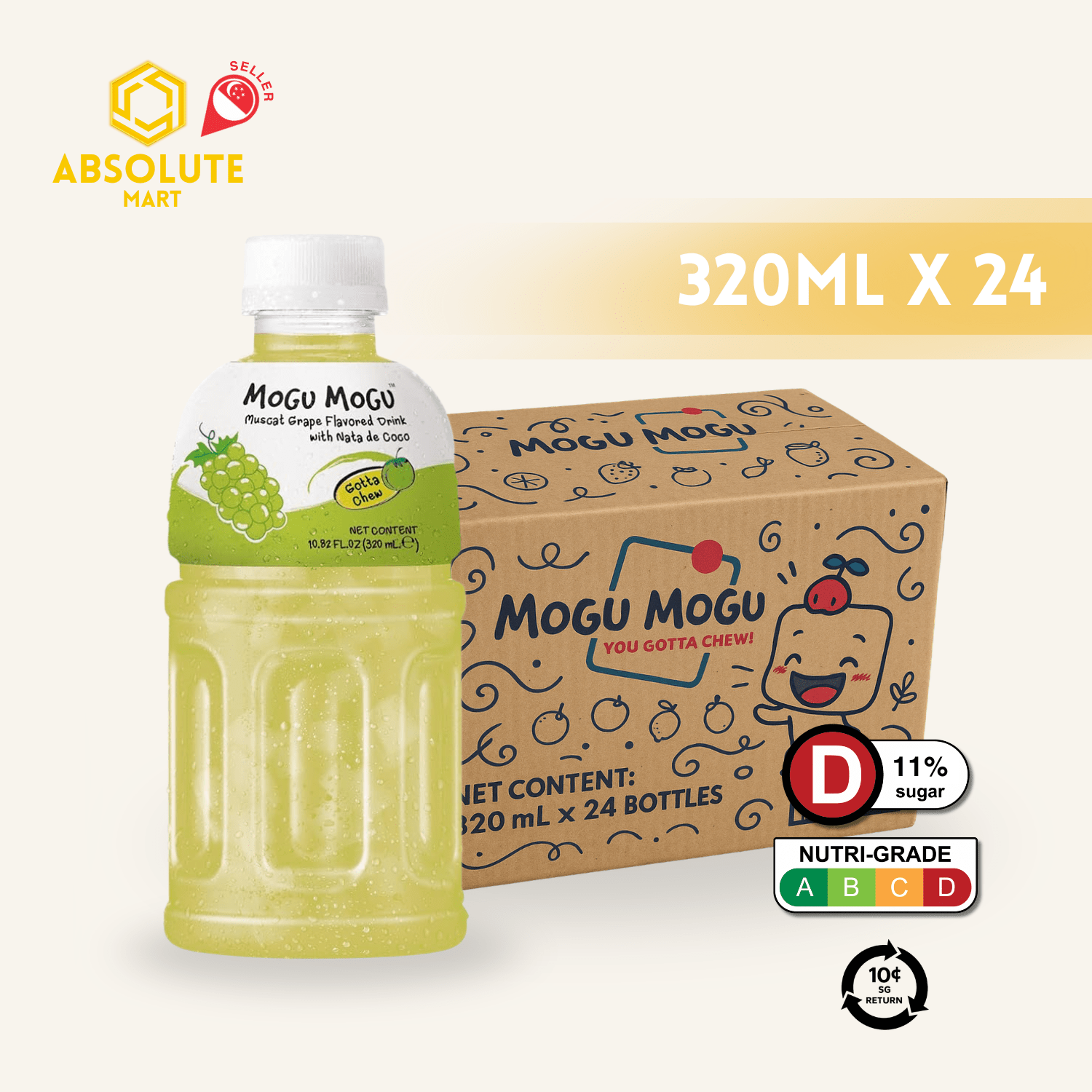 [BCRS] MOGU MOGU White Grape 320ML X 24 (BOTTLES) - ABSOLUTE MART[BCRS] MOGU MOGU White Grape 320ML X 24 (BOTTLES)Fruit Drinks