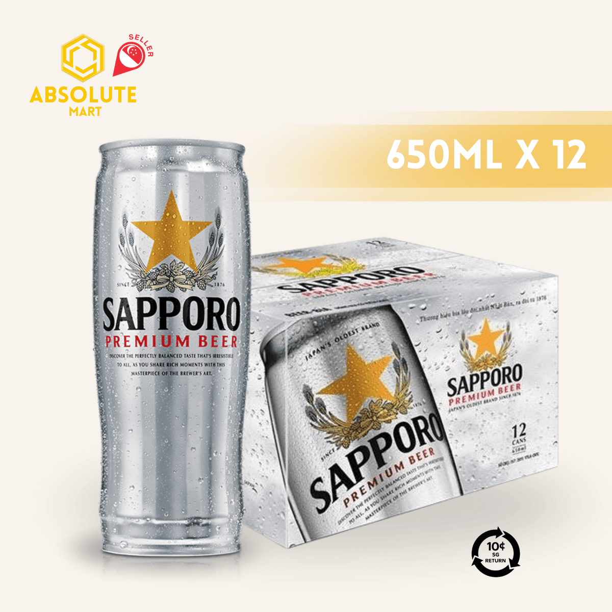 [BCRS] SAPPORO Japanese Premium Draft Beer 650ML X 12 (CAN) - ABSOLUTE MART[BCRS] SAPPORO Japanese Premium Draft Beer 650ML X 12 (CAN)Alcoholic Beverages