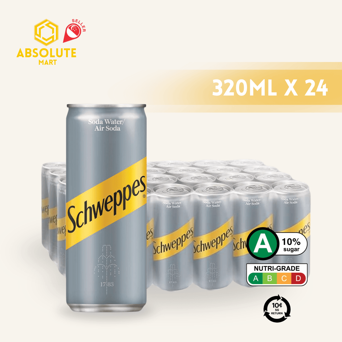 [BCRS] SCHWEPPES Soda Water 320ML x 24 (CAN) - ABSOLUTE MART[BCRS] SCHWEPPES Soda Water 320ML x 24 (CAN)Tonic & Mixers