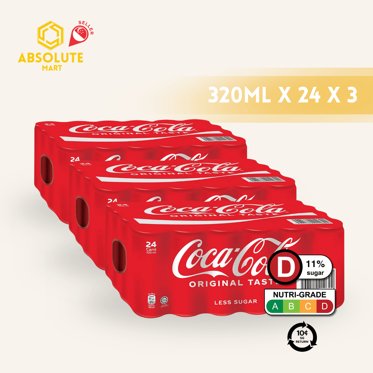 [BCRS] [TRIPLE BUNDLE] COKE Original Taste 320ML X 24 X 3 (CAN) - ABSOLUTE MART[BCRS] [TRIPLE BUNDLE] COKE Original Taste 320ML X 24 X 3 (CAN)Cola & Classic Sodas