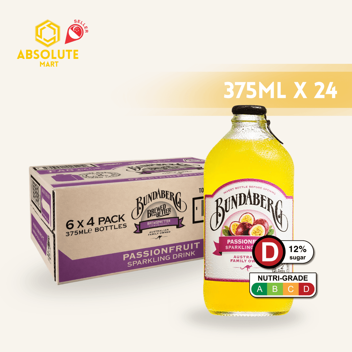 BUNDABERG Passionfruit 375ML X 24 (GLASS) - ABSOLUTE MARTBUNDABERG Passionfruit 375ML X 24 (GLASS)